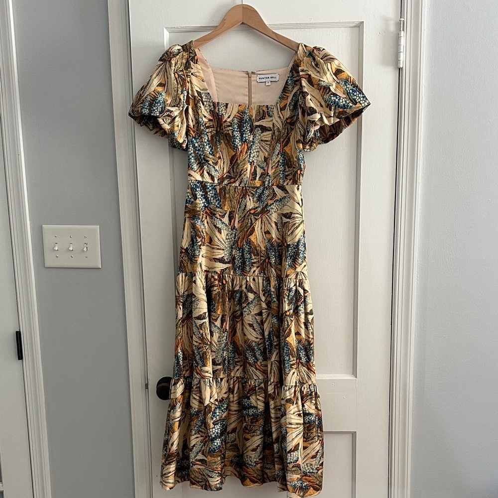 Hunter Bell Multicolor Leaf Print Midi Dress